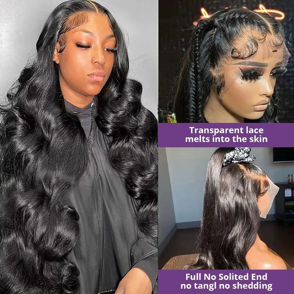 HD Glueless 13x4, 13X6, 360 Body Wave Transparent Lace Front Pre Plucked Human Hair Wigs 