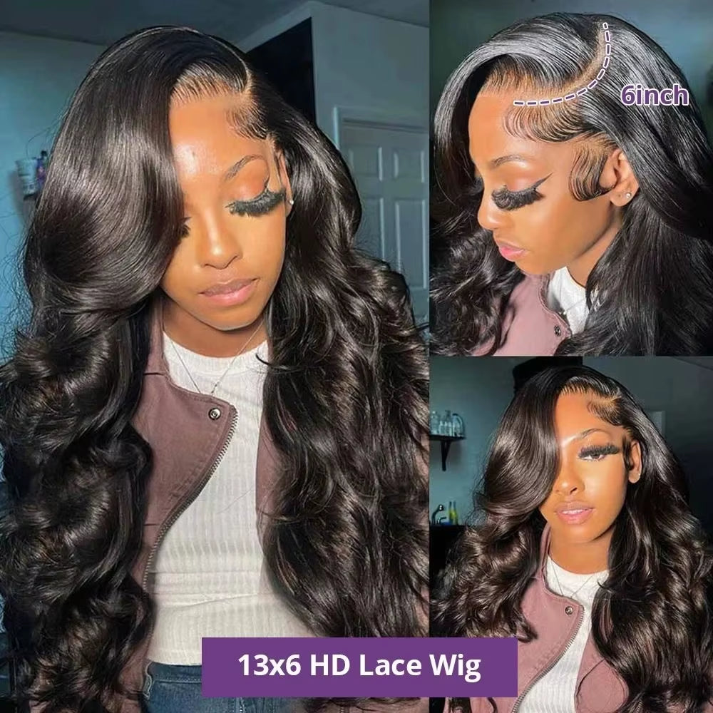HD Glueless 13x4, 13X6, 360 Body Wave Transparent Lace Front Pre Plucked Human Hair Wigs 